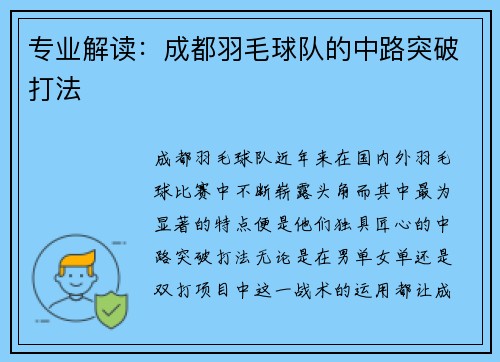 专业解读：成都羽毛球队的中路突破打法